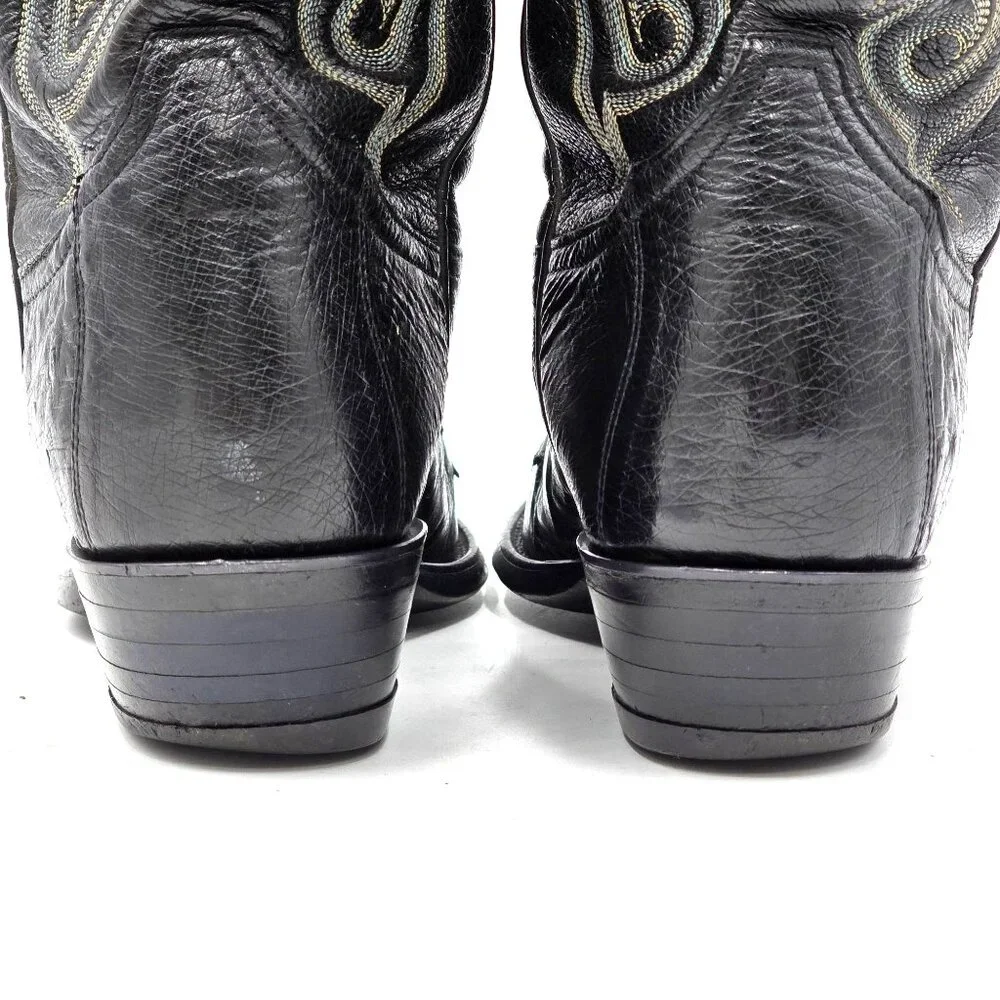 Vintage Tony Lama Mens 9D Black Exotic Ostrich Wingtip Cowboy Western Boots CBC - Picture 9 of 14